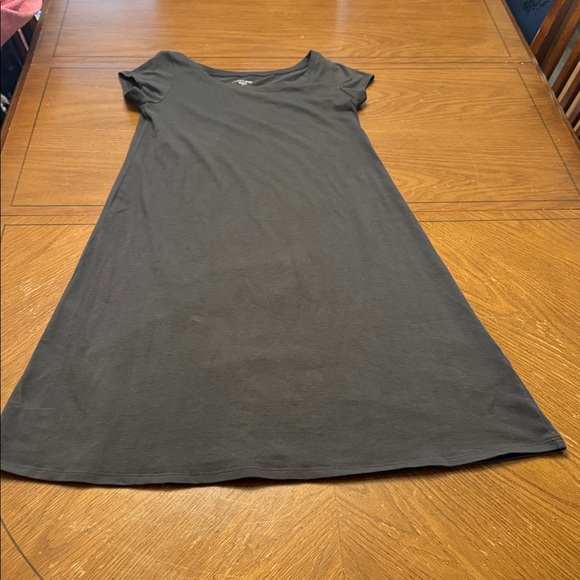 Eileen Fisher Cap Sleeve Ballet Neck T-Shirt Dress Size XS Neutral Dark Gray EUC - Picture 2 of 6